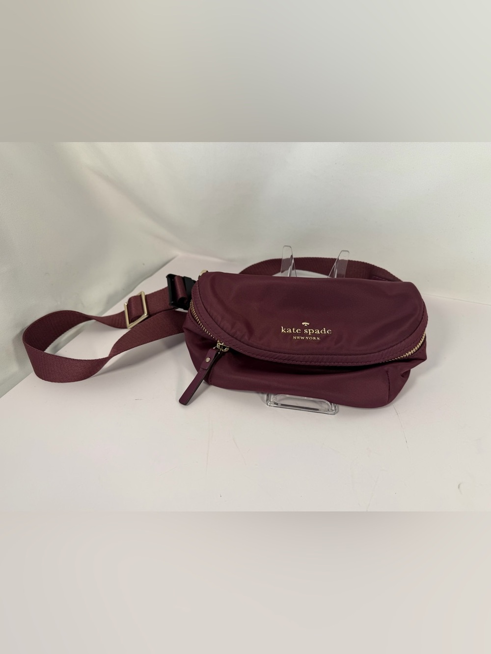 4017: Kate Spade Taylor Medium Nylon Belt Bag Cherry Wood Burgundy